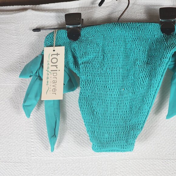 Tori Praver Swimwear Turquoise Tie Sides Lined Nylon Span Bikini Bottom Size M - Picture 5 of 16